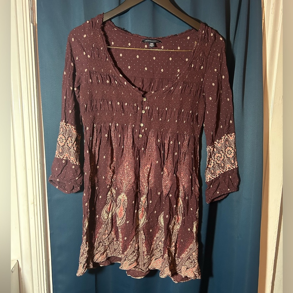 American Eagle Outfitters Boho Burgundy Paisley Mini Dress